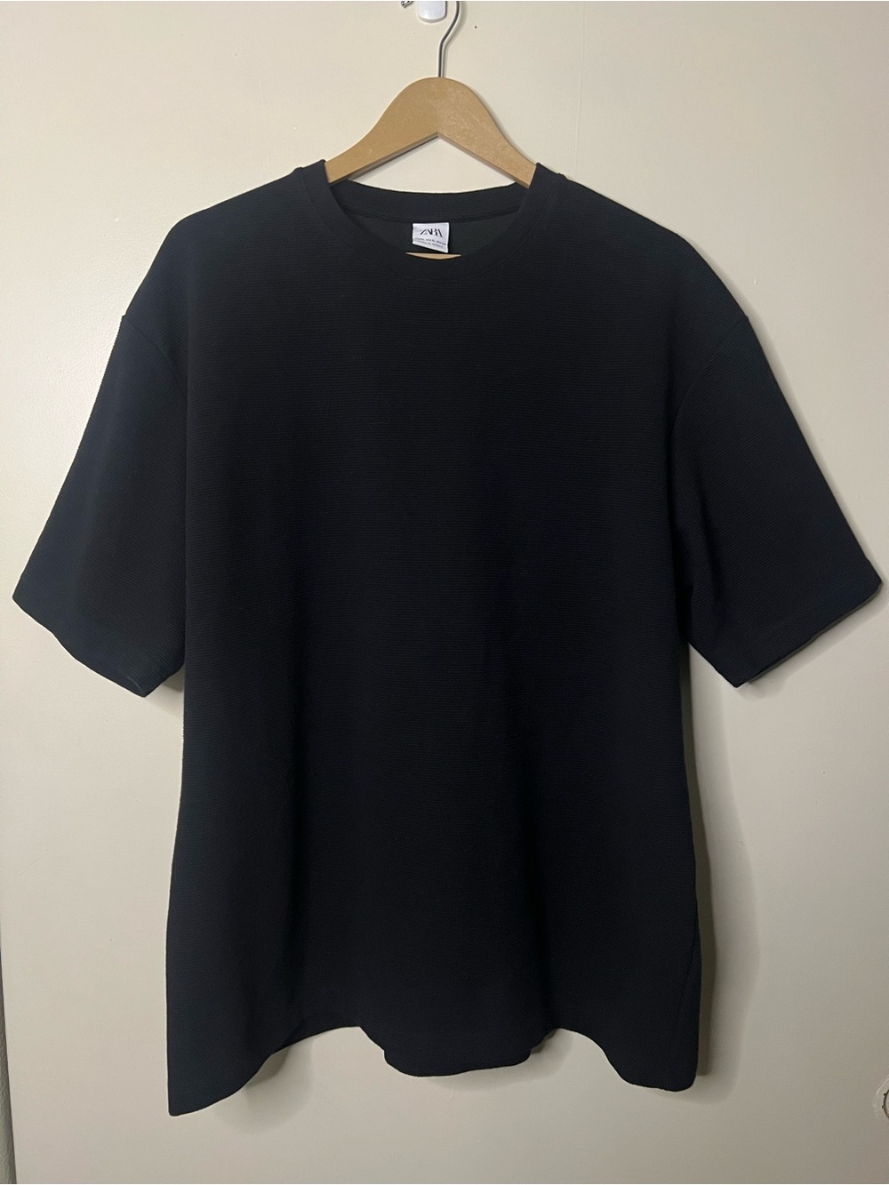 ZARA Textured Knit Crew Neck Short Sleeve Basic Tee T Shirt Size XL